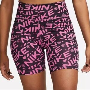 Nike One Women Cosmic Fuchsia Printed Mid-Rise Biker Shorts DX0092-665 Size S